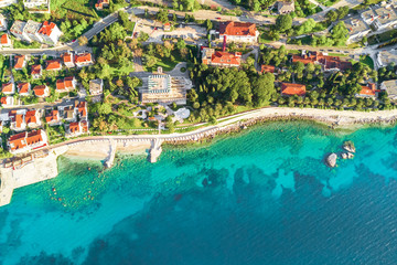 Fototapeta na wymiar Ancient European city by the sea. Seaside resort, view from above