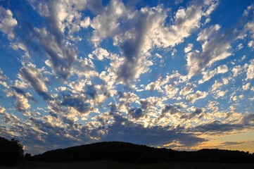 Fototapeta na wymiar Sunset sky and clouds above Valley Forge National Historical Park Pennsylvania
