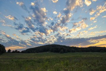 Sunset sky and clouds above Valley Forge National Historical Park Pennsylvania