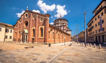 Church of Santa Maria delle Grazie in Milan, Italy. This church is famous for hosting Leonardo da...
