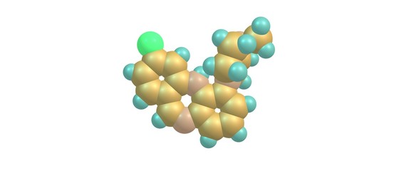Clozapine molecular structure isolated on white