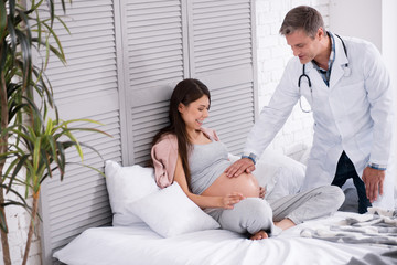 Fototapeta premium Smiling brunette woman feeling happiness