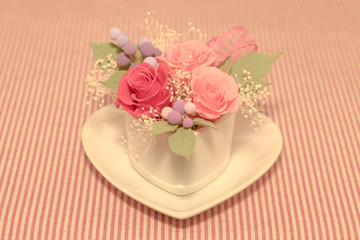 A Gift of Preservrd Flower and Clay Flower Arrangement, Pink and Red Roses