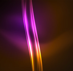Energy lines, glowing waves in the dark, vector abstract background