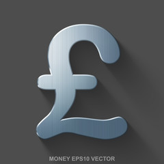 Flat metallic currency 3D icon. Polished Steel Pound on Gray background. EPS 10, vector.