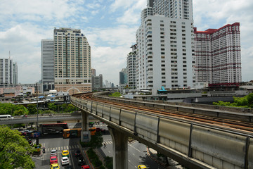 View of cityscape of Bangkok from BTS skytrain station