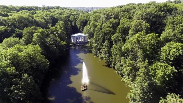Aerial view of the national dendrological park Sofiyivka. View of the Snake Fountain and Flora Pavilion