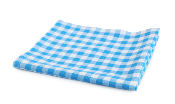  Blue checkered cloth isolated on white.