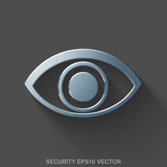 Flat metallic privacy 3D icon. Polished Steel Eye on Gray background. EPS 10, vector.