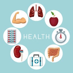 color background with icons in circular frame of health elements
