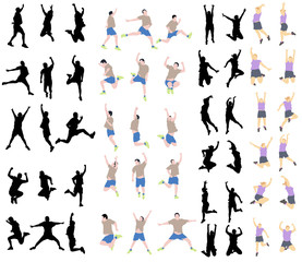 Set of jumping people isolated on white background.