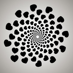Vector heart. Swirl, vortex background. Rotating spiral. Pattern of a whirling of hearts