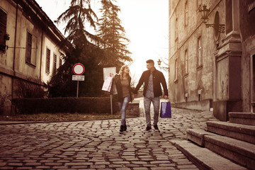 Couple in shopping together.