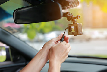 Hands installation front camera car recorder, Car DVR Vehicle.