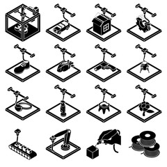 3d printing icons set, simple style