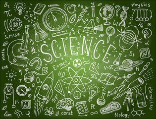 engraved hand drawn in old sketch and vintage style. scientific formulas and calculations in physics and mathematics, chemistry and biology or astronomy on whiteboard. Education and Science.
