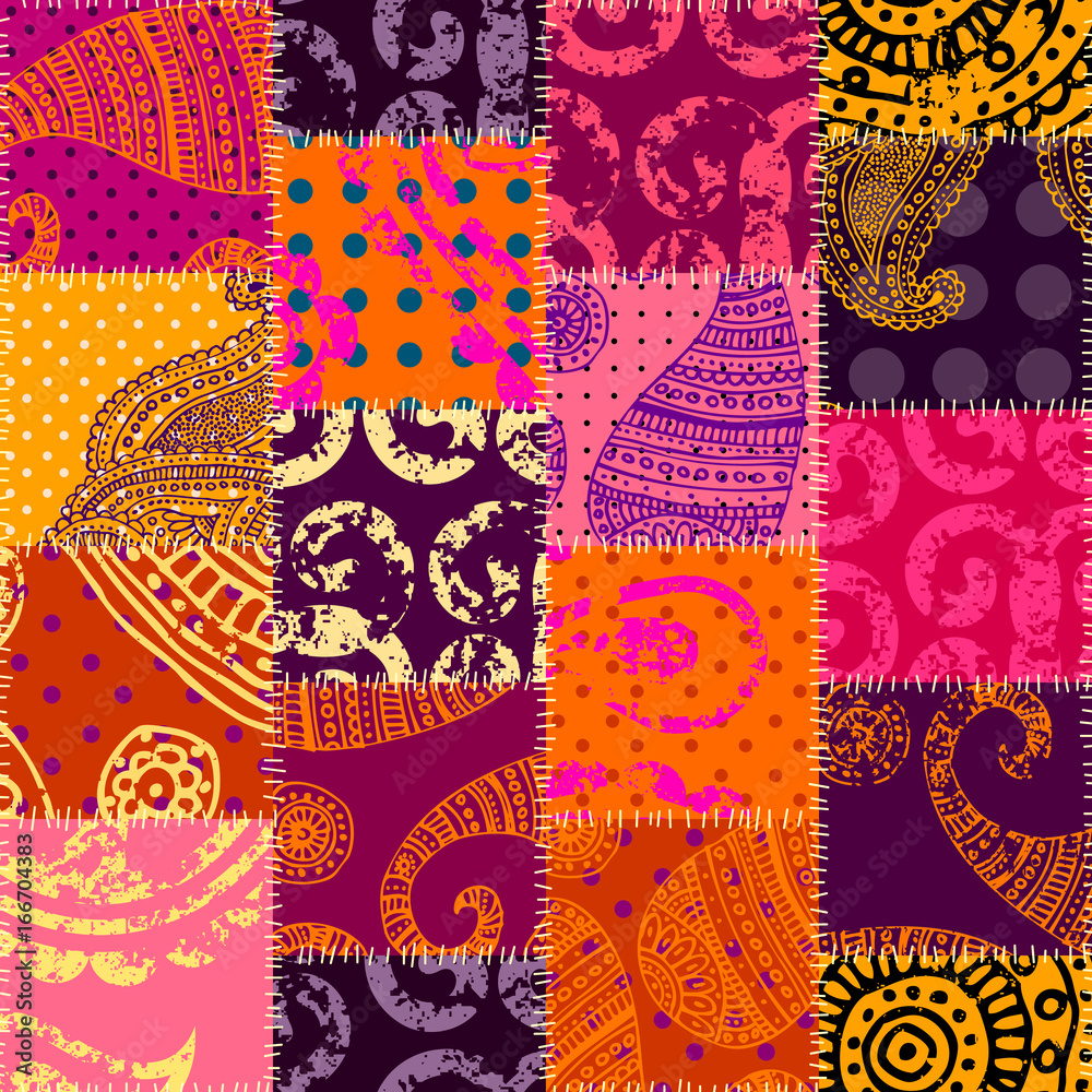 Poster Seamless background pattern. Imitation of a retro patchwork in indian style.