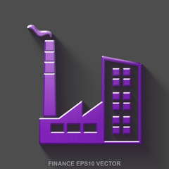 Flat metallic business 3D icon. Purple Glossy Metal Industry Building on Gray background. EPS 10, vector.