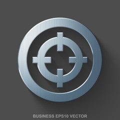 Flat metallic finance 3D icon. Polished Steel Target on Gray background. EPS 10, vector.