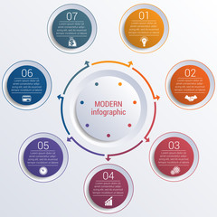 Pattern for infographic 7 positions colorful circles in circle.