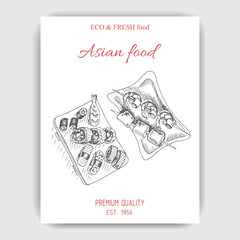 Vector illustration sketch - asian food. Card menu japan. vintage design template, banner.