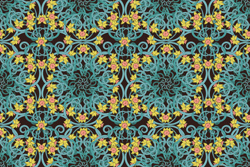 Seamless vintage pattern in small narcissus. Art nouveau millefleurs. Daffodil the symbol of Wales. Floral background for textile, wallpaper, surface, print, gift wrap, scrapbooking, decoupage.