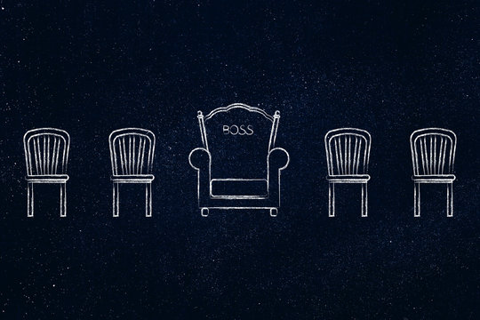 boss throne among other normal chairs (hierarchy concept)