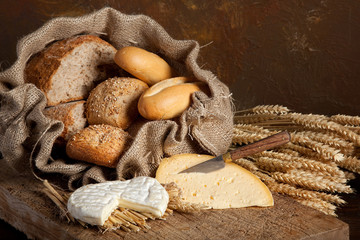 Vintage bread and cheese