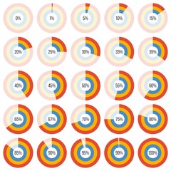 group of doughnut chart diagram collection in percentage for using in info graphic, flat design