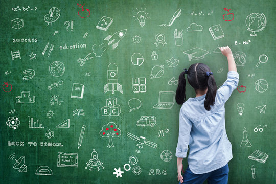 Elementary school kid student drawing doodle with child's imagination for national back to school month, education concept