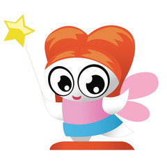 Cute little fairy with big eyes isolated on white background.  illustration.