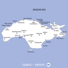 island of samos in greece white map and blue background illustration