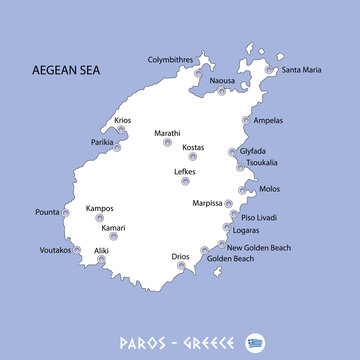 island of paros in greece white map and blue background illustration