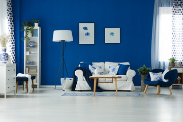Blue wall in room