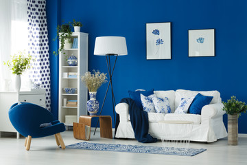 White and blue interior