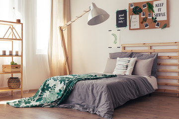 Contemporary bedroom with botanic duvet
