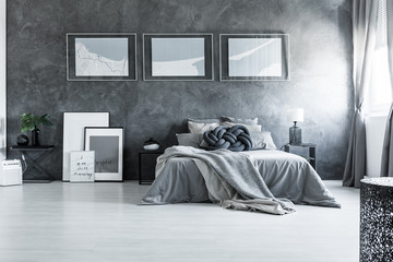Modern bedroom with map poster