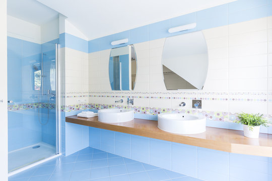White and blue bathroom