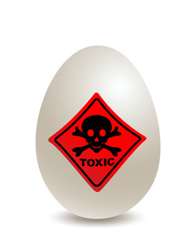 Verseuchtes Ei, Skandal um verseuchte Eier, Lebensmittelskandal, 
Ei mit Toxic Schild Vektor Illustration Isoliert auf weißem Hintergrund