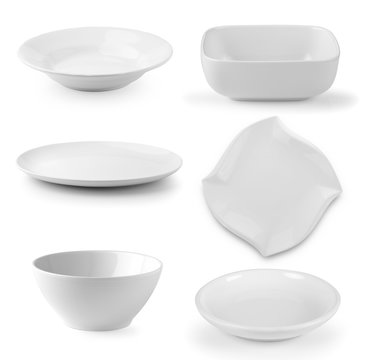 plate and bowl on white background