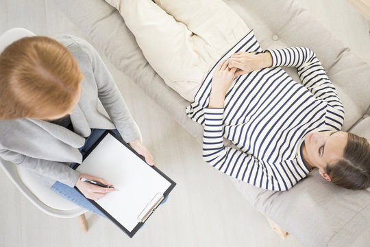 High angle, psychotherapy, patient, couch