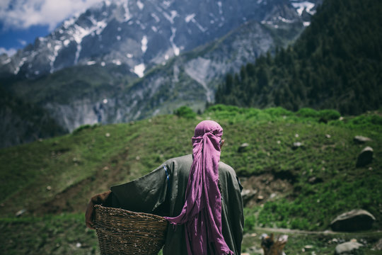 Kashmir Woman and Basket