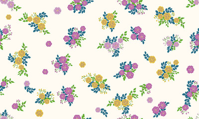 Seamless folk pattern in small wild flowers. Country style millefleurs. Floral meadow background for textile, wallpaper, pattern fills, covers, surface, print, gift wrap, scrapbooking, decoupage.