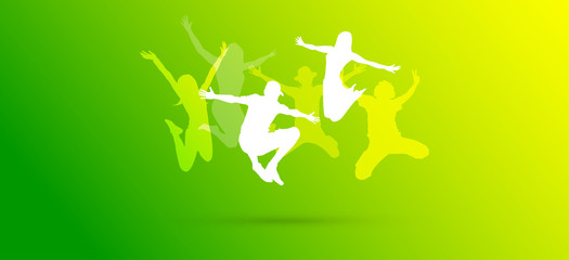 saltare, silhouette, divertimento, gioco, amici