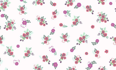 Seamless folk pattern in small wild flowers. Country style millefleurs. Floral meadow background for textile, wallpaper, pattern fills, covers, surface, print, gift wrap, scrapbooking, decoupage.