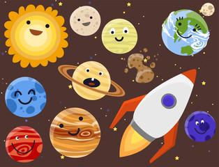 High quality solar system space planets flat universe astronomy galaxy science star vector illustration.