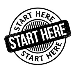 Start Here rubber stamp. Grunge design with dust scratches. Effects can be easily removed for a clean, crisp look. Color is easily changed.