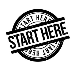 Start Here rubber stamp. Grunge design with dust scratches. Effects can be easily removed for a clean, crisp look. Color is easily changed.