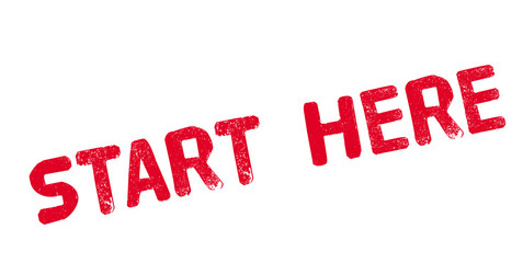 Start Here rubber stamp. Grunge design with dust scratches. Effects can be easily removed for a clean, crisp look. Color is easily changed.