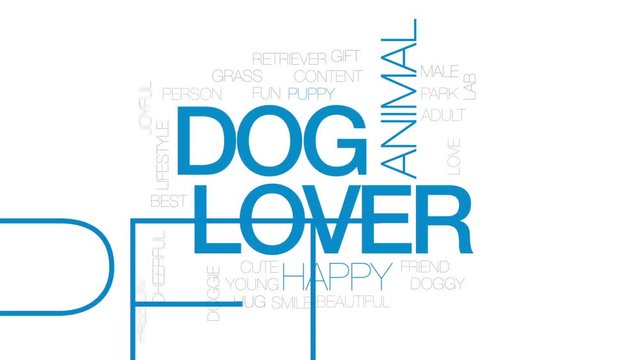 Dog lover animated word cloud, text design animation. Kinetic typography.